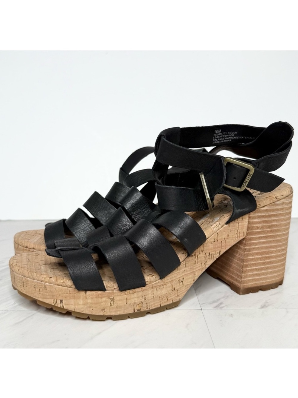 Kork Ease Camille Ankle Strap Black Leather Heeled Sandal 10M